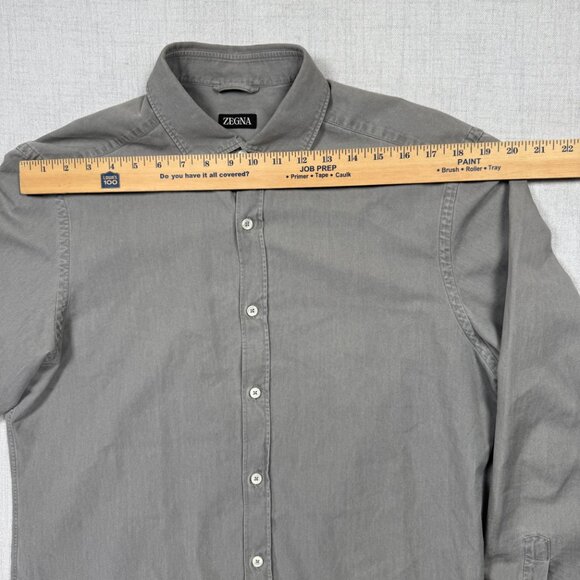 Zegna Button Down Long Sleeve Shirt Gray Cotton Regular Fit Collared Size L - Picture 4 of 9
